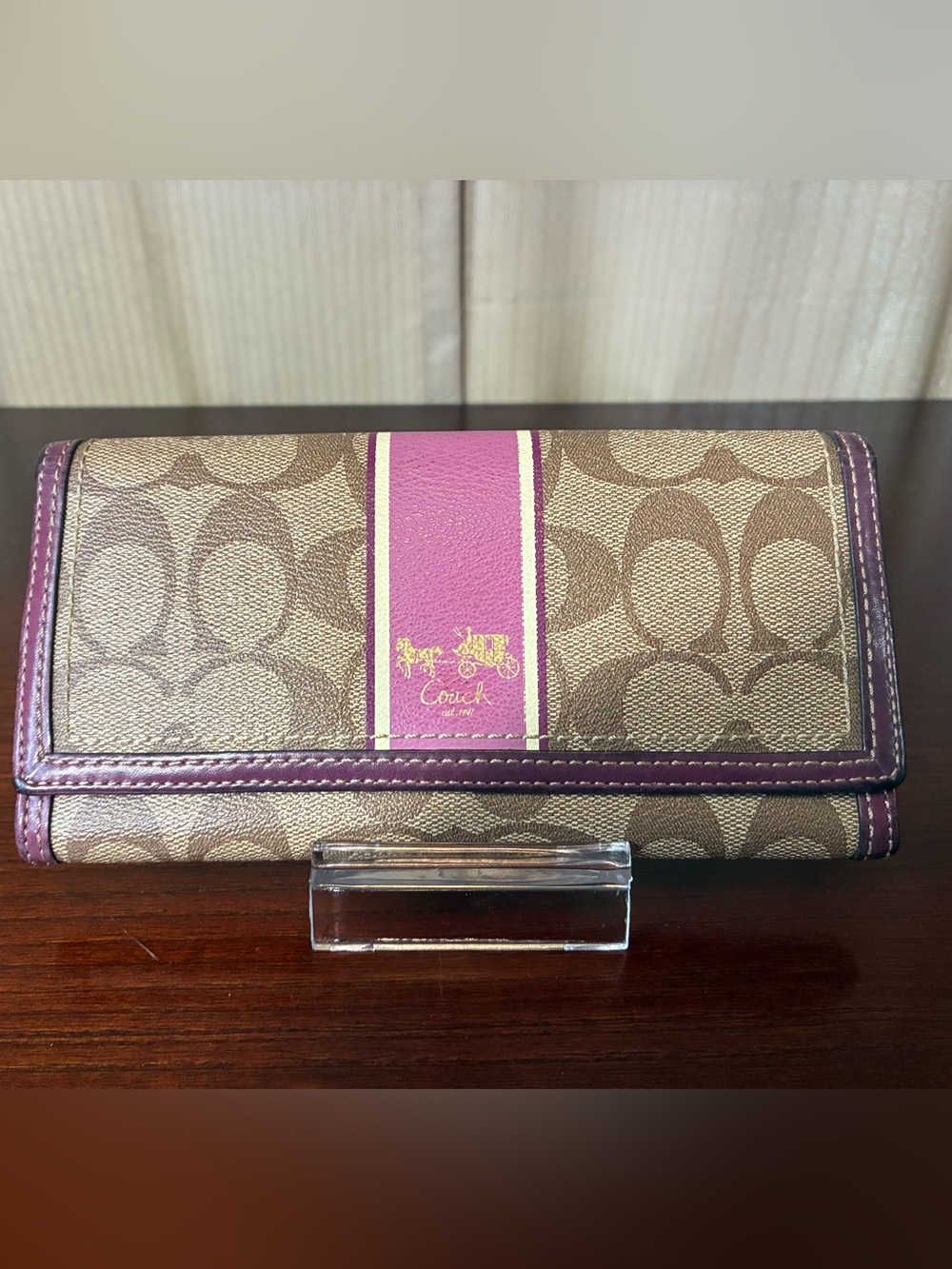 Coach Heritage Stripe Wallet with Tattersall Lining